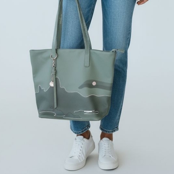 boutique Handbags - New Elegant Green Tote Bag With Embroidery Accents